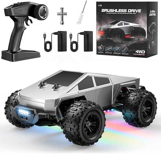 1/16 Brushless Fast RC Cars for Adult, 35Mph High Speed Remote Control Car, Cyber RC Truck, 4x4 Monster Truck Toy, 2.4GHz Remote, All Terrain Off-Road Vehicle, Colorful LED Light, Kids Gift