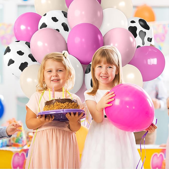 Pink Western Cowboy Balloons, 60pcs 12inches Pink White Cow Print Nude Blush Balloons, Party Balloons for Cowboy Birthday Baby Shower Farm Western Cowboy Cow Themed Party Decorations