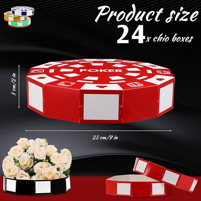 24 Pcs Casino Theme Party Decorations 9 Inch Large Poker Chip Favor Boxes Jumbo Chip Table Centerpiece for Game Night New Year Prom Party Supplies, Multicolor