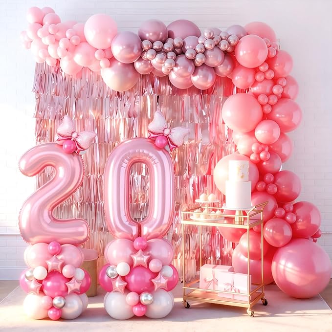 40 Inch Pink Number 0 Balloon Pastel Pink White Number Zero Foil Balloon Tower for 10th 20th 30th 40th 50th 60th 70th Birthday Party Decorations Large Digit Balloons Stack for Baby Girls Women