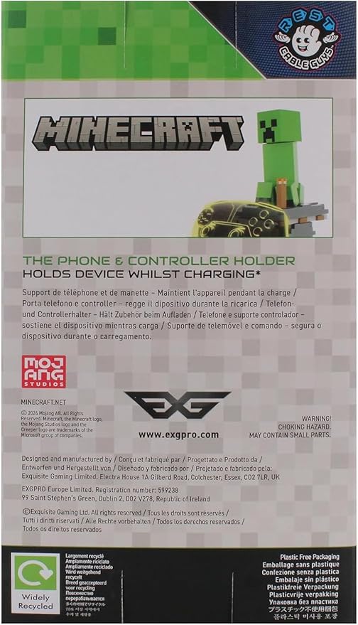 Exquisite Gaming: Minecraft: Creeper - Cable Guys Original Controller & Phone Holder, Collectible Device & Gaming Stand, Officially Licensed Figure