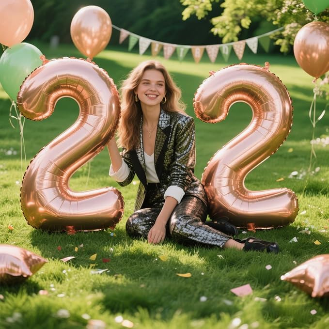 40 Inch Rose Gold Balloon Number 22 Balloon,Jumbo Mylar Foil Helium Balloon for 22 Digital Balloons for Birthday Party,Wedding Anniversary Party Decorations