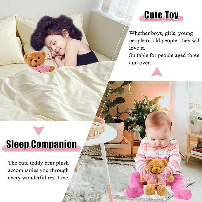 zhidiloveyou 11.8" Teddy Bear Stuffed Animal Toy Cute Bear Plush Birthday Gift for Kids, Pink