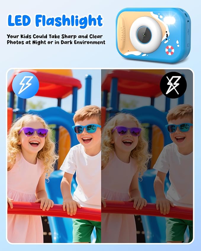 Waterproof Kids Camera, Underwater Camera for Kids 1080P Digital Video Camcorder with 2.4” Display, 32GB TF Card, Emergency LED Flash, Diving Swimming Beach Pool Toys for 3-12 Years Old Boys, Blue