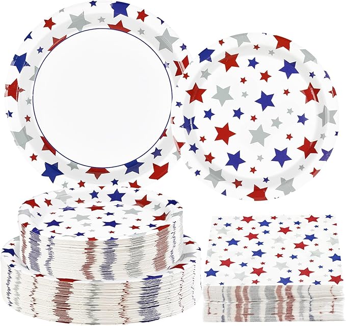 200pcs 250th Anniversary Patriotic Plates and Napkins Party Supplies Red Blue and White Decorations American Flag 4th of July Tableware Set for President Election Memorial Day Supplies Serves 50