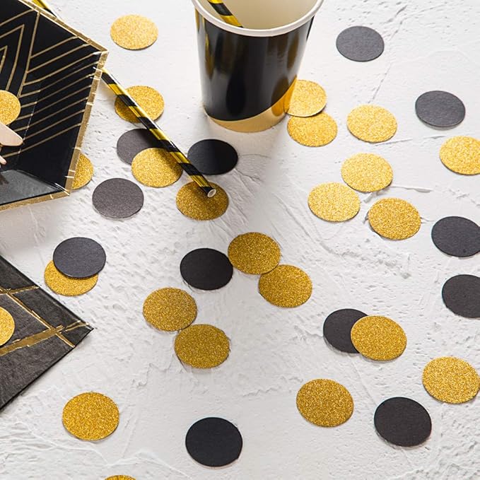 MOWO Glitter Confetti Circles Wedding Party Decor and Table Decor 1.2’’ in Diameter (glitter gold,black,200pc)