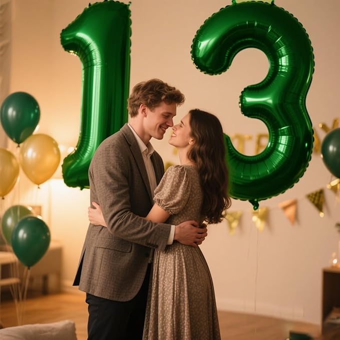 40 Inch Green Number 13 Digital Balloon,Jumbo Mylar Foil Helium Balloon for 13 Balloons for Birthday Party,Wedding Anniversary Party Decorations