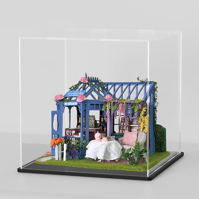 Large Acrylic Display Case for Collectibles, Hight Transparent Display Box for DIY Crafts House Kit, Dustproof Acrylic Dust Cover for Tiny House Kit and Toys 14.5×11×11 inch