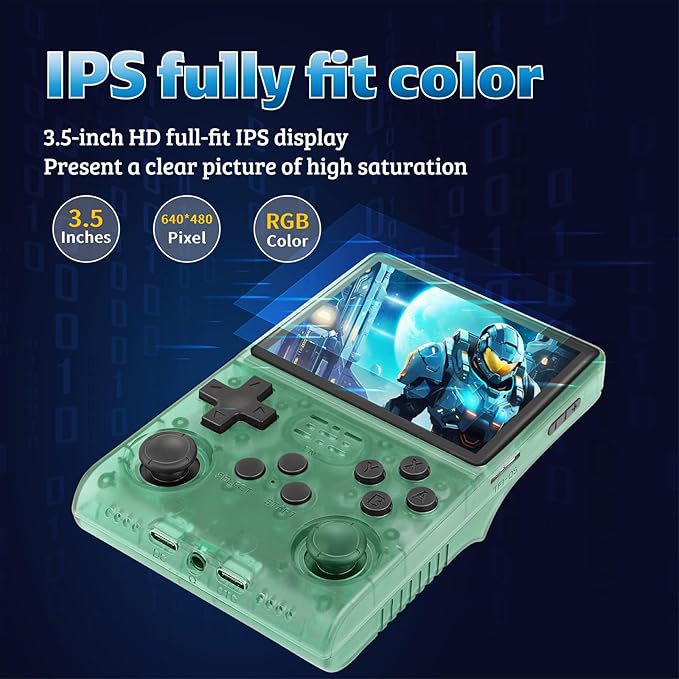 R40S Retro Game Console - 3.5 Inch IPS Screen, 256G Extra Large Memory, Portable Pocket Video Player, Linux System, Travel Essentials, Perfect for Halloween (Transparent Green 256G)