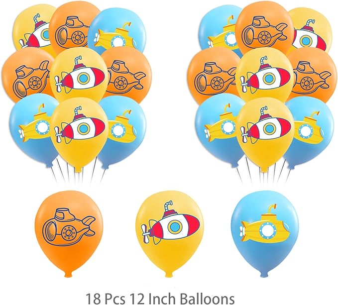 Submarine Party Decorations Submarine Birthday Party Supplies Includes Submarine Happy Birthday Banner Cake Topper Cupcake Toppers Balloons for Ocean Theme Party Baby Shower Decorations