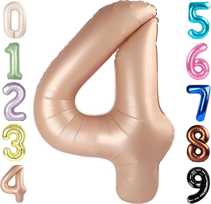 40 Inch Large Numbers Balloon, 4 Light Brown Ballon for 4th 14 40 44 Birthday Party, Balloon 4 Number for Graduations Wedding Supplies