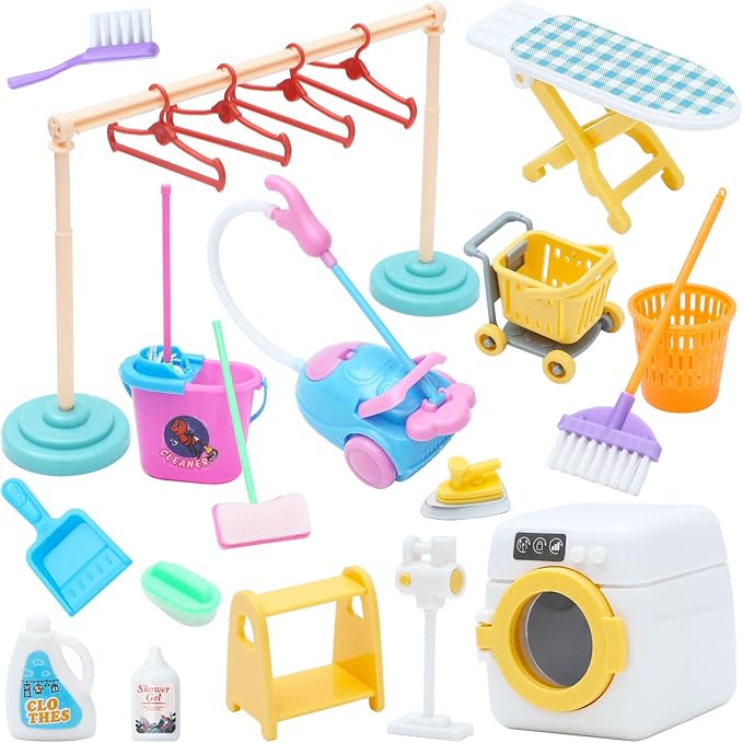 ONEST 22 Pieces Mini Housework Cleaning Supplies Miniature House Accessories Mini House Furniture Decoration Accessories