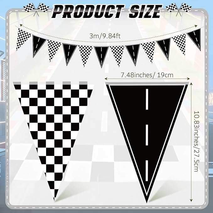 Jetec 5 Pack 49 Ft Checkered Racing Flag Banner for Race Car Party Decorations, Black White Pennant Bunting, Road Track Birthday Supplies for Sports Theme Event Decor, Indoor Outdoor Hanging Flags