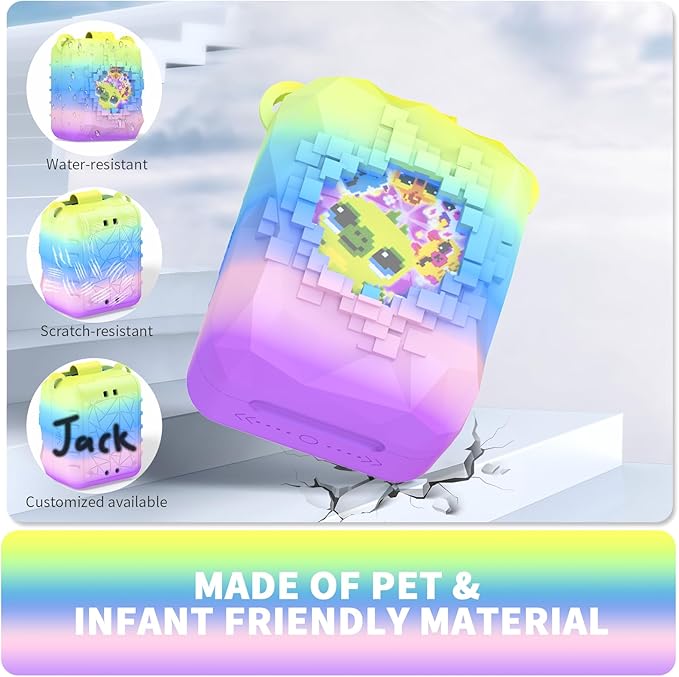 Soft Silicone Case for Bitzee Magicals Interactive Toy Digital Pet, Shockproof and Protective Carrying Case for Bitzee Magicals Virtual Electronic Pets with Lanyard (Rainbow)