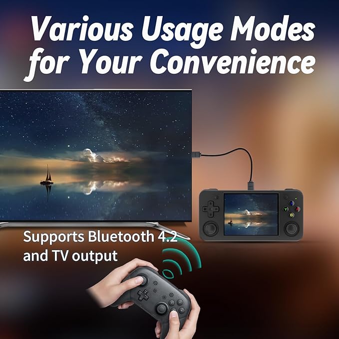 RG35XX H Retro Handheld Game with Linux System, RG35XXH 3.5 Inch IPS Screen Built-in 64G TF Card 5528 Games Support TV Output 5G WiFi Bluetooth 4.2(Transparent Black)