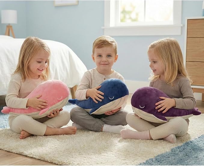 MUPI Whale Stuffed Animals Plush Pillow 4 Size Cute Soft Cotton Plushies Pillows Kawaii Blue Whale Toy Gifts for Kids Boys Girls Adults (Blue, 33 Inch)
