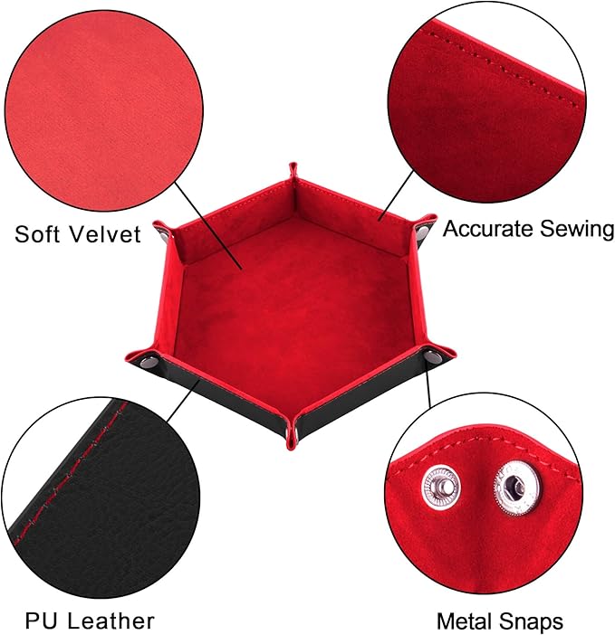 SIQUK 2 Pieces Dice Tray PU Leather Dice Folding Hexagon Tray Dice Holder for Dice Games Like RPG, DND and Other Table Games (Red and Royal Blue)