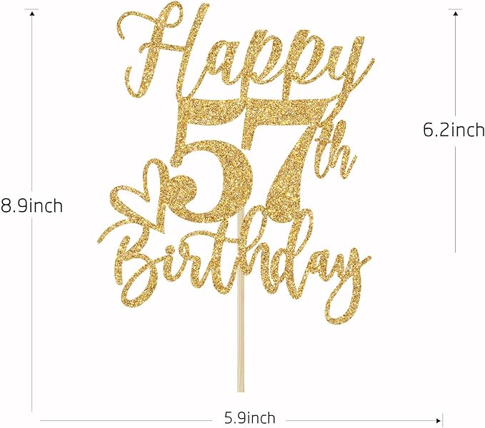 Happy 57th Birthday Cake Topper, 57 Birthday Decorations for Women/Men, Cheers to 57 Years, Hello 57, 57th Funny Happy Birthday Party Decorations Gold Glitter