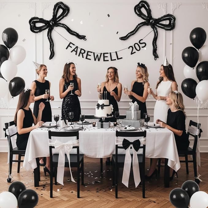 Black Bow Balloons for Bow Party Decorations, 3pcs Giant Black Coquette Mylar Foil Balloon for Coquette Birthday Decorations Bridal Baby Shower Wedding Bachelorette RIP to My 20s Decor Supplies