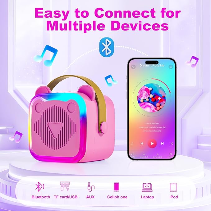 Mini Karaoke Machine for Kids: Portable Singing Toys Speaker with 2 Wireless Microphones for Girls and Boys Ages 3-12+ Years Old（Rose-red）