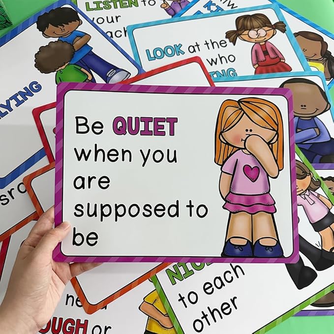 Lachilly 15 Sheets Classroom Rules Educational Poster for Preschool, Home, Middle and High School Classroom Wall Decoration, Language Arts Charts, Toddler Learning Toys, Bulletin Board Set