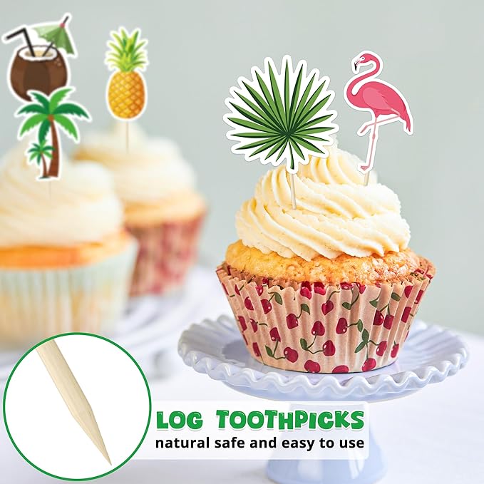 24 Pcs Hawaiian Cupcake Toppers, Disposable Pineapple Flower Palm Tree Flamingo Cake Picks, Aloha Cake Decorations for Summer Hawaiian Luau Theme Birthday, Wedding Party Supplies