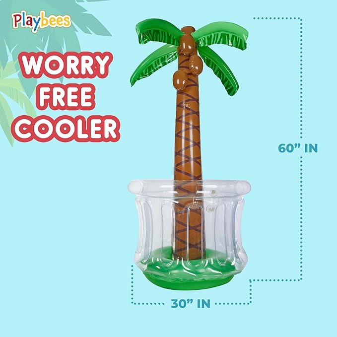 Inflatable Palm Tree Cooler 60" - Blow Up Palm Tree Luau Hawaiian Tropical Beach Theme Summer Swimming Pool Party Decorations - Outdoor Party Supplies - Kids Adults Birthday