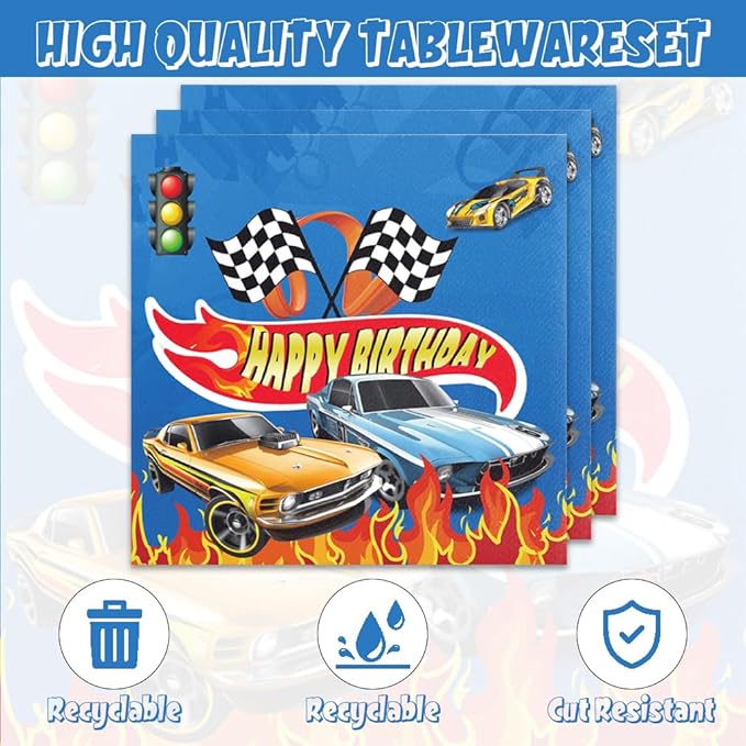 40Pcs Hot Cars Plates and Napkins Hot Cars Party Favors Hot Cars Birthday Party Decorations for Boys Race Car Birthday Party Decorations Serve 20 Guests