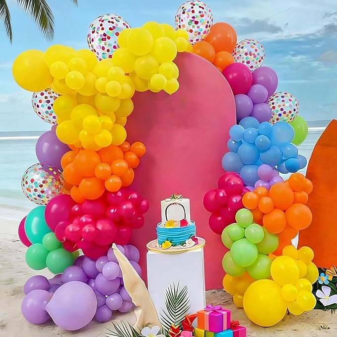 FunHot Colorful Balloons, 50 Pcs Summer Balloon, 12 Inch Green Purple Hot Pink Blue Latex Balloons, Rainbow Confetti Helium Balloon for Baby Shower Birthday Beach Engagement Hawaii Party Decorations