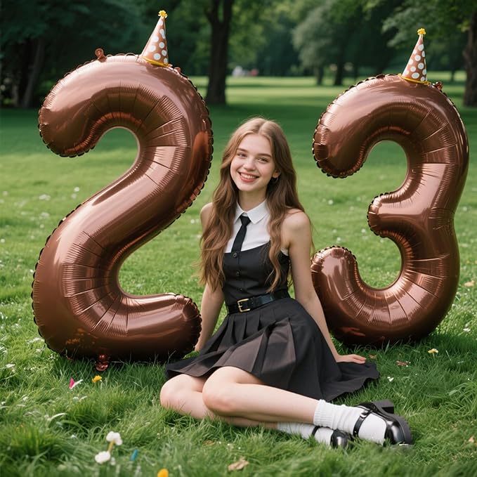 40 Inch Dark Brown Balloon Number 23,Chocolate Jumbo Mylar Foil Helium Balloon for 23th Digital Balloons for Birthday Party,Wedding Anniversary Party Decorations