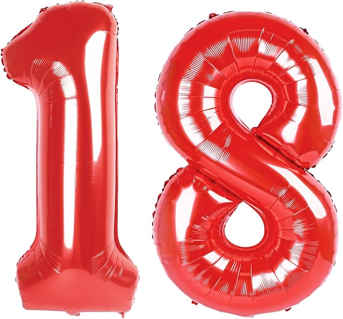 40 Inch Red Number 18 Digital Balloon,Jumbo Mylar Foil Helium Balloon for 18 Balloons for Birthday Party,Wedding Anniversary Party Decorations