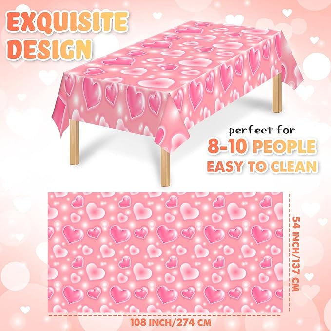 Tudomro 3 Pack 2000s Tablecloth Decoration 54 x 108 Inches Cholo Party Table Cover Y2k Party Decoration Heart Disposable Kpop Table Cloth for Birthday Supplies(Pink)