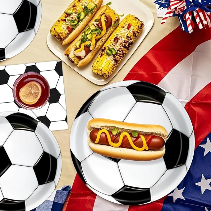Oigco 60 PCS Soccer Party Decorations Soccer Plates and Napkins Tableware Set for Sports Theme Birthday Party Baby Shower Serves 20