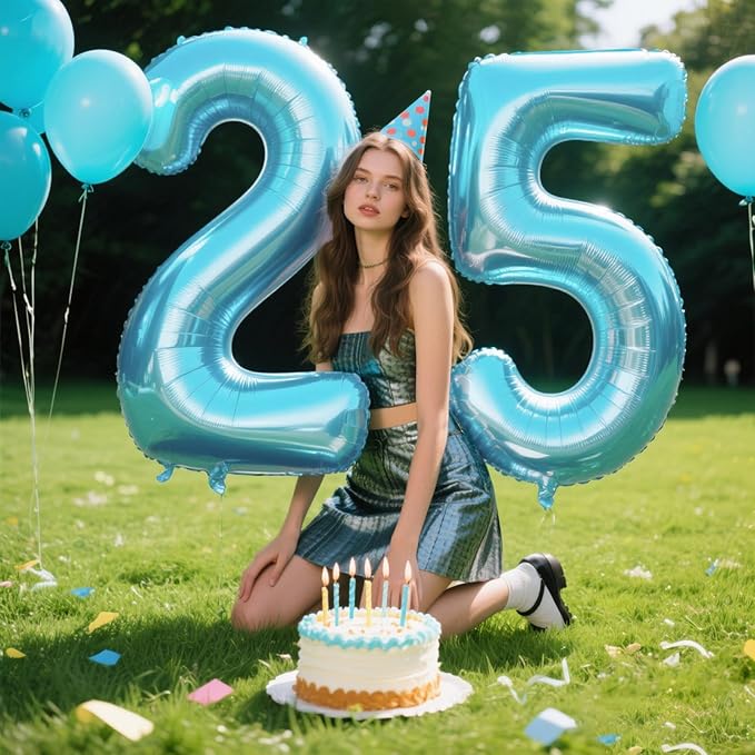 40 Inch Light Blue Number 25 Digital Balloon,Jumbo Mylar Foil Helium Balloon for 25 Balloons for Birthday Party,Wedding Anniversary Party Decorations