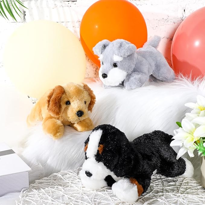 Skylety 3 Pcs 7.87 Inches Dog Stuffed Animal Plush Dogs Soft Plush Toy Pillow Fluffy Puppy Set for Puppy Birthday Party Favor Home Decor(Mountain Dog, Schnauzer, Labrador)