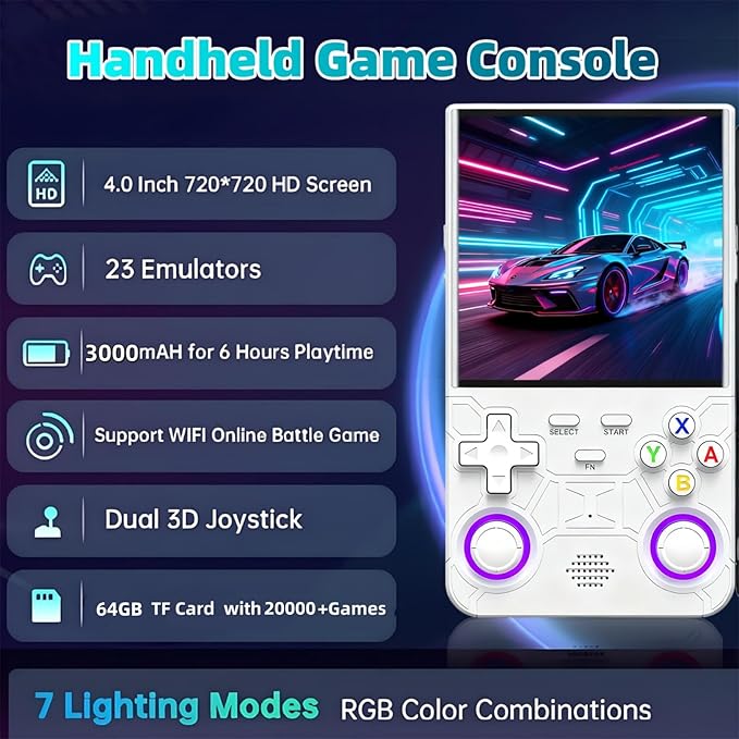 R36Ultra Retro Handheld Game Console,4.0-Inch 720x720 IPS HD Screen,Preloaded 20K+ Classic Games,Linux Open Source WiFi Multiplayer Portable Travel Electronics Gift for Kids & Adults (White)