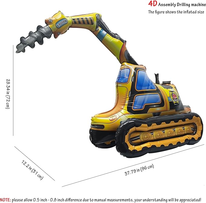 Self Standing 4D Construction Balloon Large Excavator Armed Forces Digger Engineering Vehicle Balloon For Boys Construction Birthday Theme Party Decoration Supplies