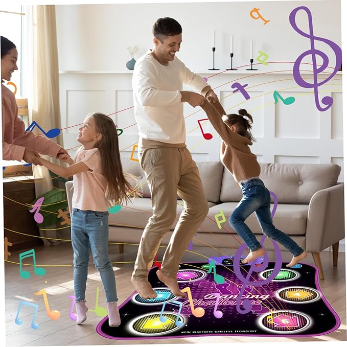 Dance Mat for Kids, 35x31.5in 6 Key Dual Horn LED Dance Pad Digital Multi-Mode Dancing Mat BT-Compatible Volume Adjustable Battery Powered Electronic Mats, No Battery.