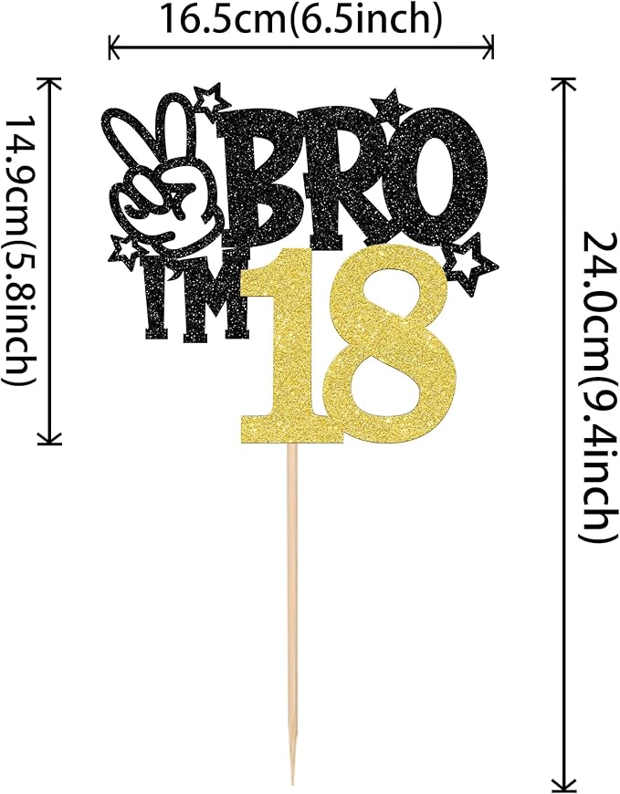 1 PCS Brother I'm 18 Cake Topper Glitter Star Happy 18th Birthday Cake Pick Bro I'm 18 Cake Decoration It's My 18th Birthday Decorations for Boys Cheers to 18 Years Old Birthday Party Supplies Gold