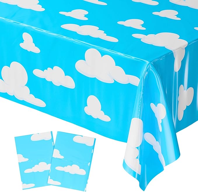 Blue Orchards Cloud Sky Table Covers (Pack of 2) - 54"x108" XL - Cloud Decorations, Backdrop, Backdrop, Cloud Tablecloth, Sky Birthday Party Supplies, Cloud Theme Birthday Party