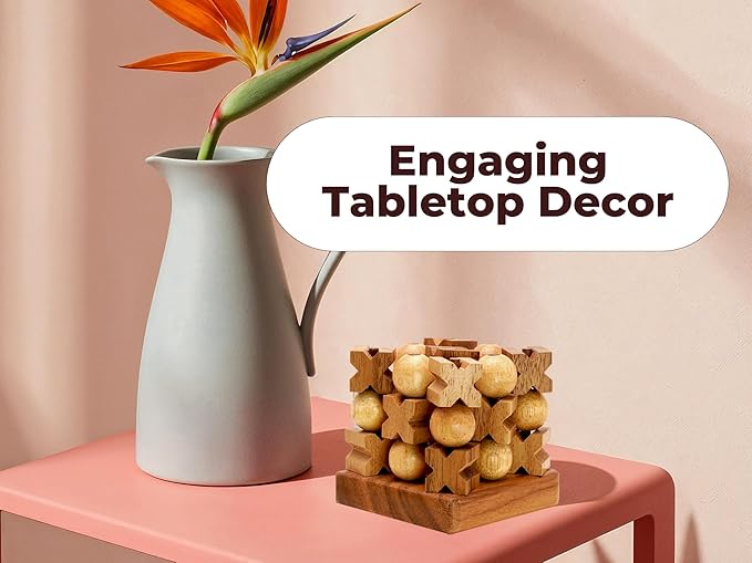 BSIRI 3D Wooden Tic Tac Toe Rustic Coffee Table Decor Unique Gifts for Special Occasions Fun for Adults in Strategic Game Night Family Games