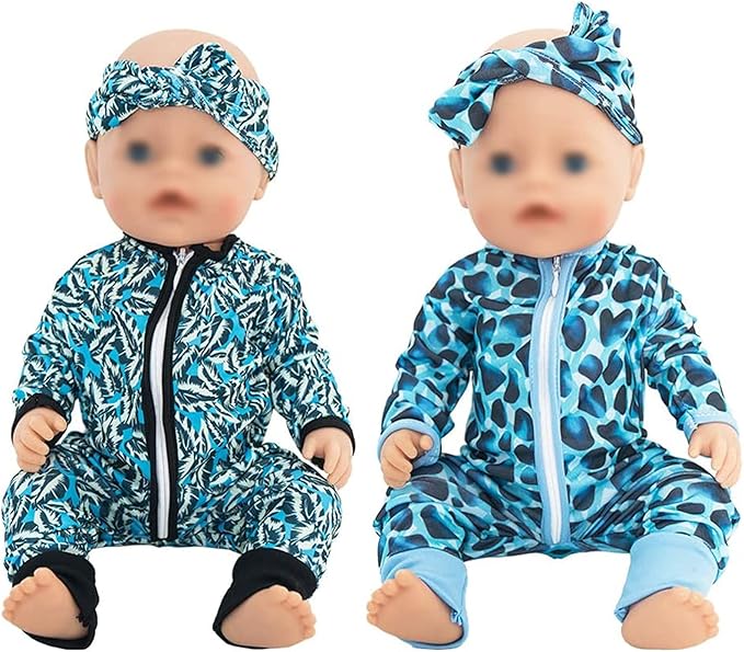 SOTOGO 5 Sets Doll Clothes Outfits Jumpsuits with 5 Headbands for 14 to 17 Inch New Born Dolls, 15 Inch Dolls and American 18 Inch Doll Clothes and Accessories