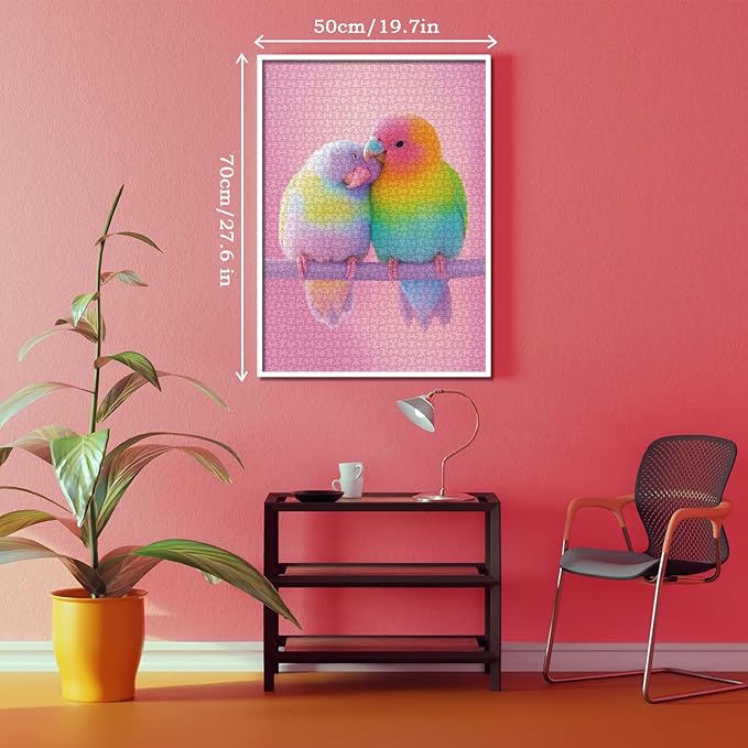 Colorful Love Bird Puzzles for Adults 1000 Pieces, Cute Animal Jigsaw Puzzles, Pink Scene Art Puzzles