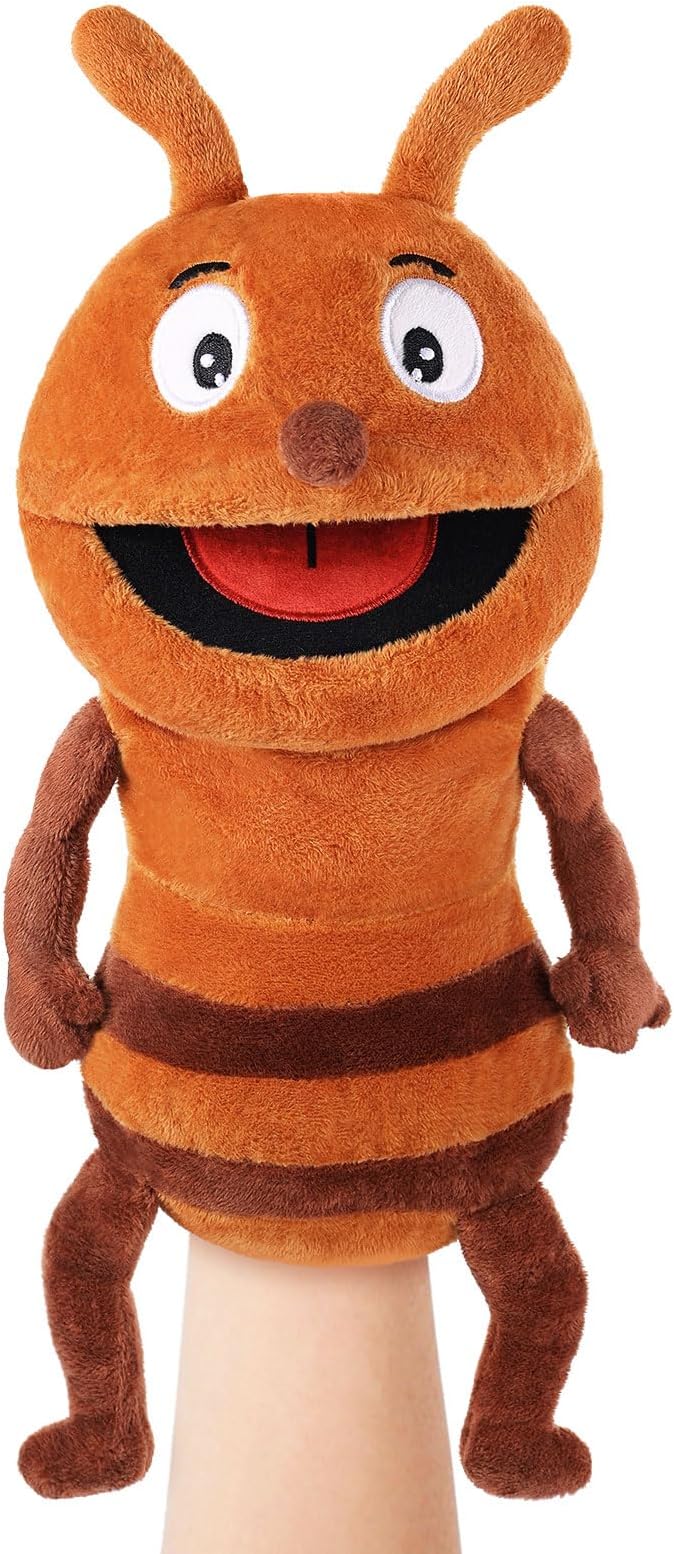 Animal Hand Puppets 11 Inch Insect Plush Ladybug Ant Dragonfly Caterpillar Puppet Toys Role-Play Puppets for Kids Storytelling Imaginative Pretend Play Teaching Preschool(Ant)