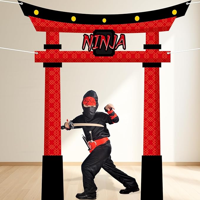 Ninja Birthday Party Decorations Door Banner Party Supplies Kidz Ninja Themed Door Hanging Warrior Theme Backdrop Banner for Kids Boys Girl Karate Birthday Decor