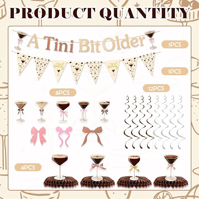 Espresso Martini Party Decorations Include A Tini Bit Older Glitter Banner Hanging Swirls Honeycomb Centerpieces Martini Birthday Bachelorette Bridal Shower Tini Bar Party Decor Supplies