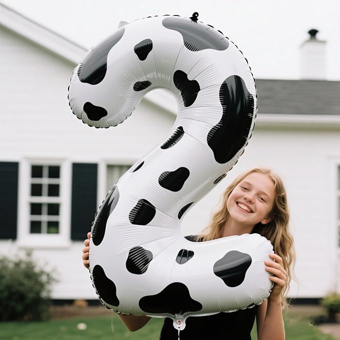 40 Inch Cow Print Balloon Number 2 Giant Two Balloons Number Birthday Decorations, 2nd 12 20 21st Party Celebration Decorations Digital Balloon Wedding Anniversary Party Supplies