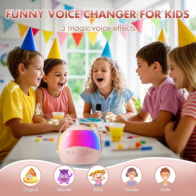 Mini Karaoke Machine Gifts for Kids Adults, Portable Karaoke Speaker with 2 Wireless Microphones, Kids Microphone with Speaker and LED Light, Birthday Gifts for Girls Boys 3-12+ Year Old (Pinkcolor)
