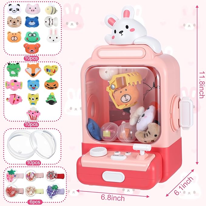 Cartoon Claw Machines for Kids 36 Prizes Age 6+ Mini Vending Machines with Music for Kid with Plush Toy Christmas Birthday Thanksgiving Girls Boys Gifts(Bunny)