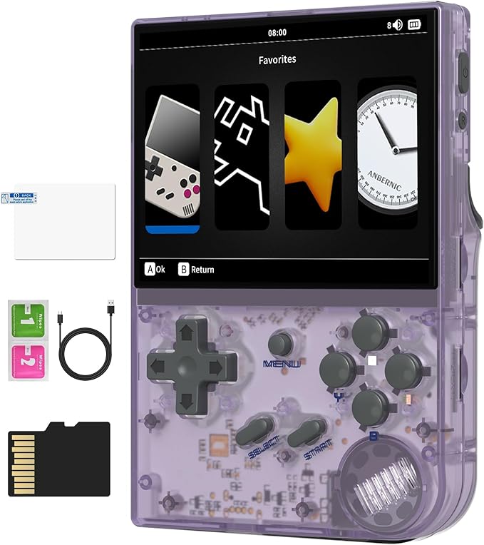 RG35XX Retro Handheld Game Console Linux System HD and TV Output 3.5 Inch IPS Screen 64G TF Card 5500+ Classic Games 2600mAh Battery RG35XX Purple